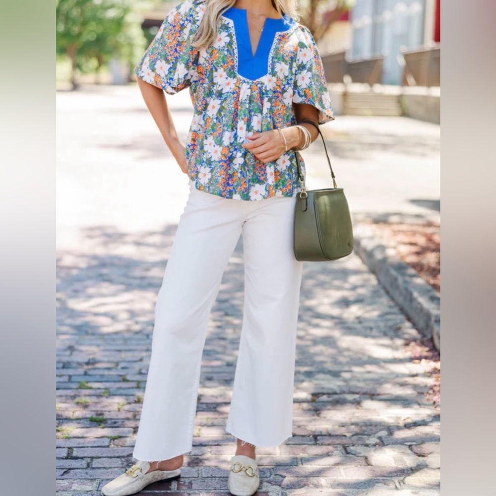 Shop The Mint Just A Theory Blue Floral Cotton Blouse